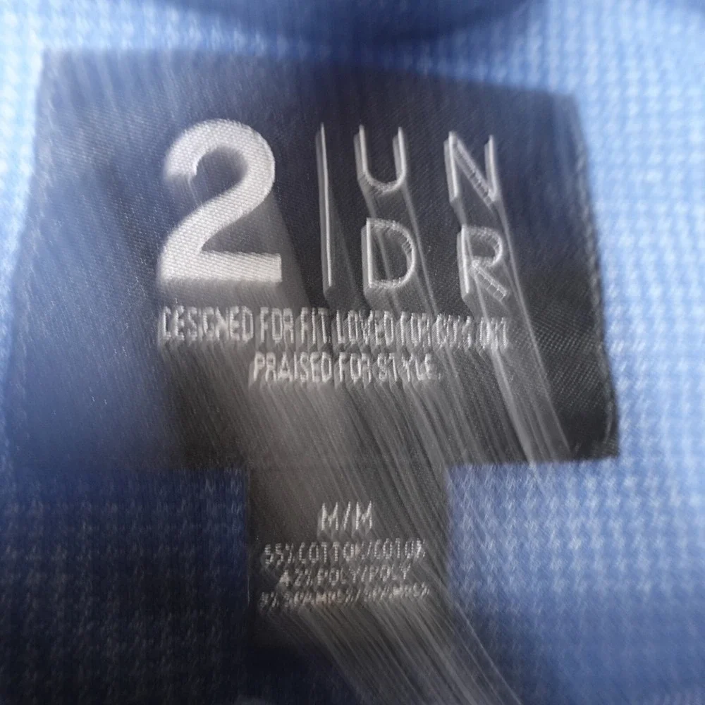2Undr Jacket Mens M Blue Houndstooth Zip Flap Pocket Bomber‎ Sweater Sweatshirt